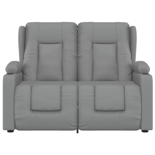 vidaXL Fotoliu masaj rabatabil 2 locuri/suport pahar, gri, piele eco