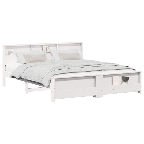 vidaXL Cadru de pat cu headboard Alb 200 x 200 cm Lemn compozit