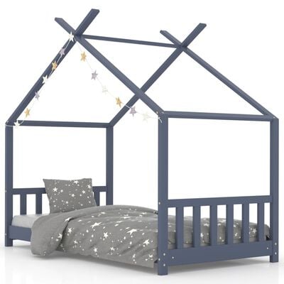 vidaXL Cadru de pat de copii, gri, 70 x 140 cm, lemn masiv de pin