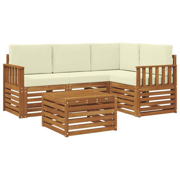 vidaXL Set de canapele de exterior cu pernă 5 pcs Natural și Crem