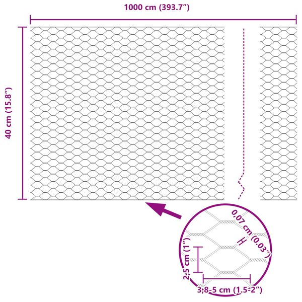 vidaXL Gard hexagonal Verde 0.4 x 10 m Oțel