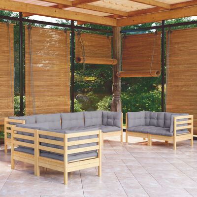 vidaXL Set mobilier de grădină cu perne gri, 8 piese, lemn masiv pin