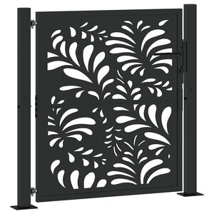 vidaXL Poartă de grădină neagră 100x100 cm, model ondulat din oțel
