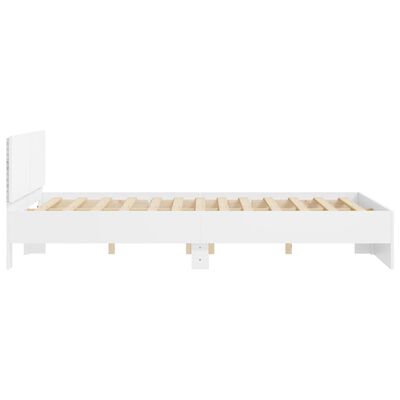 vidaXL Cadru de pat cu tăblie și LED, alb, 150x200 cm