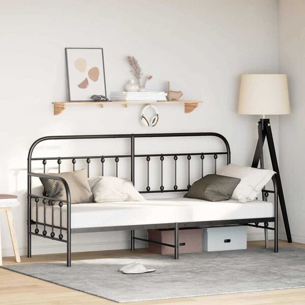 vidaXL Cadru de pat de zi cu headboard Negru 75 x 190 cm Oțel