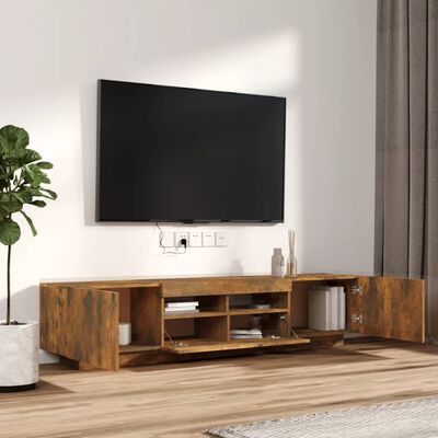 vidaXL Set dulapuri TV cu LED, 2 piese, stejar fumuriu, lemn prelucrat