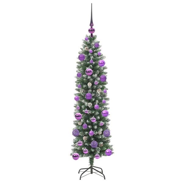 vidaXL Copac Artificial Slăb de Crăciun cu 150 LED Verde și alb 120 cm
