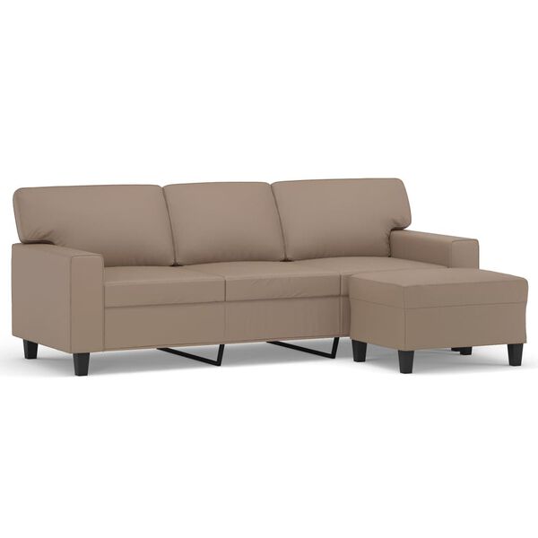 vidaXL Canapea cu 3 locuri / taburet cappuccino 180 cm piele ecologică