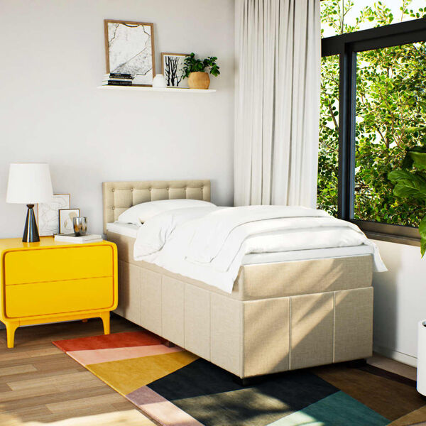 vidaXL Pat box spring cu saltea, crem, 90x190 cm, textil