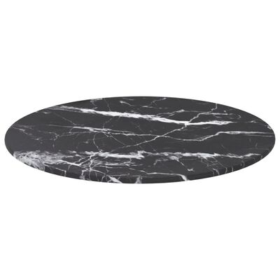vidaXL Blat masă negru Ø40x0,8 cm, sticlă securizată cu design marmură