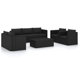 vidaXL Set mobilier de grădină cu perne, 9 piese, negru, poliratan