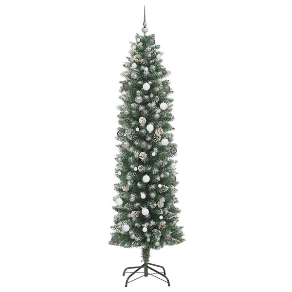 vidaXL Copac Artificial Slăb de Crăciun cu 300 LED Verde și alb 240 cm
