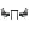 vidaXL Set Bistro de Grădină 3 pcs Negru Rattan poli