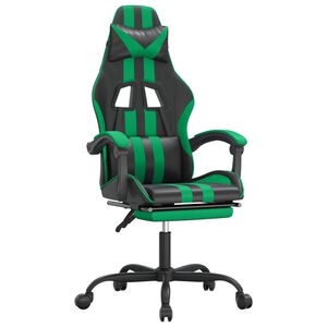 vidaXL Scaun de gaming pivotant/suport picioare negru/verde piele eco