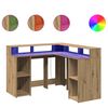 vidaXL Birou lumini LED stejar artizanal 130x130x91cm lemn prelucrat