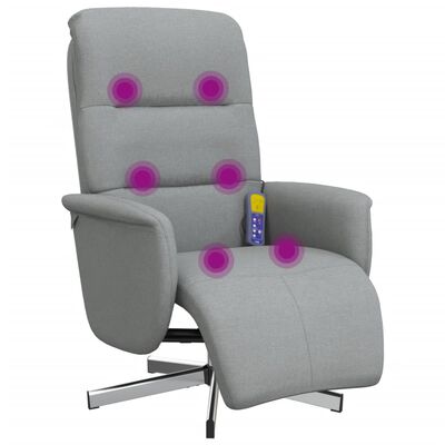 vidaXL Fotoliu rabatabil masaj cu suport picioare gri deschis textil