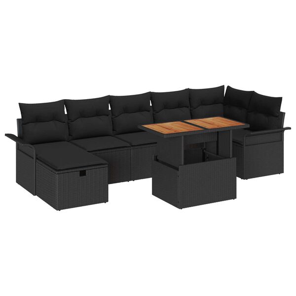 vidaXL Set de canapele pentru grădină cu pernă 8 pcs Negru Rattan poli