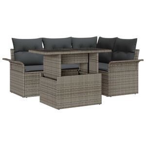 vidaXL Set de canapele pentru grădină cu pernă 5 pcs Gri Rattan poli