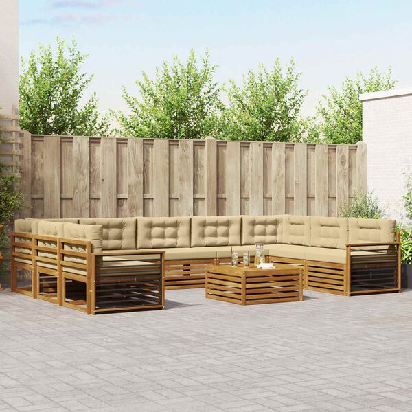 vidaXL Seturi de canapele 10 pcs Natural și Bej Lemn Solid de Acacia