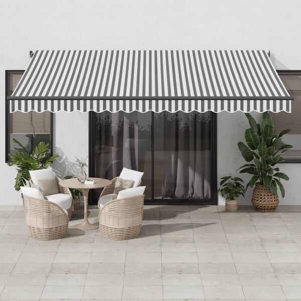 vidaXL Copertină retractabilă manual cu LED, antracit/alb, 450x300 cm