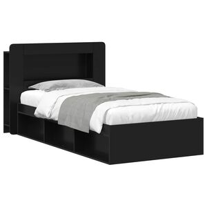 vidaXL Cadru de pat cu depozitare Negru 90 x 190 cm Lemn prelucrat