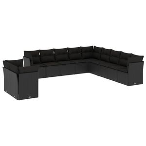 vidaXL Set canapele de grădină cu perne, 11 piese, negru, poliratan