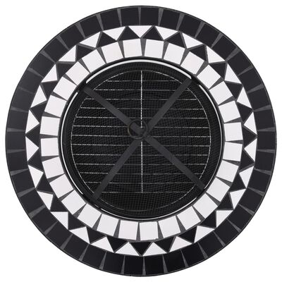 vidaXL Masă cu vatră de foc, mozaic negru și alb, 68 cm, ceramică