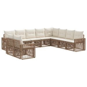 vidaXL Set de canapele pentru grădină 10 pcs Bej și alb crem poliratan