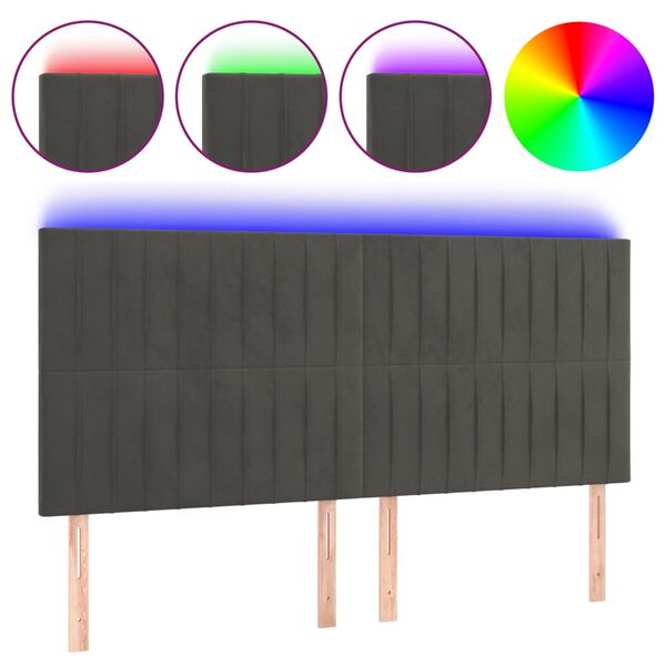 vidaXL Tăblie de pat cu LED, gri &icirc;nchis, 160x5x118/128 cm, catifea