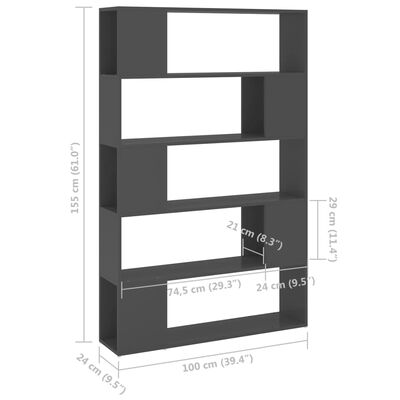 vidaXL Bibliotecă/Separator cameră, gri, 100x24x155 cm, PAL