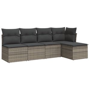 vidaXL Set canapea de grădină cu perne, 5 piese, gri, poliratan