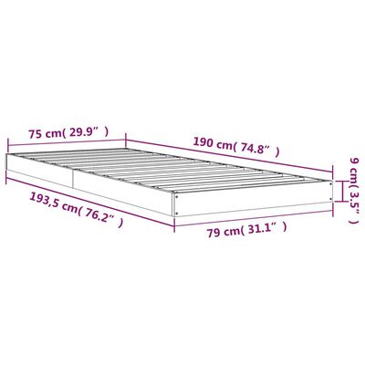 vidaXL Cadru de pat, alb, 75x190 cm, single mic, lemn masiv de pin