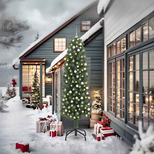 vidaXL Brad de Crăciun artificial Verde 240 cm PVC și oțel și plastic