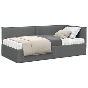vidaXL Cadru de pat colțar cu saltea cu headboard 2 pcs Gri Catifea
