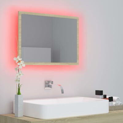 vidaXL Oglindă de baie cu LED, stejar sonoma, 60x8,5x37 cm, acril