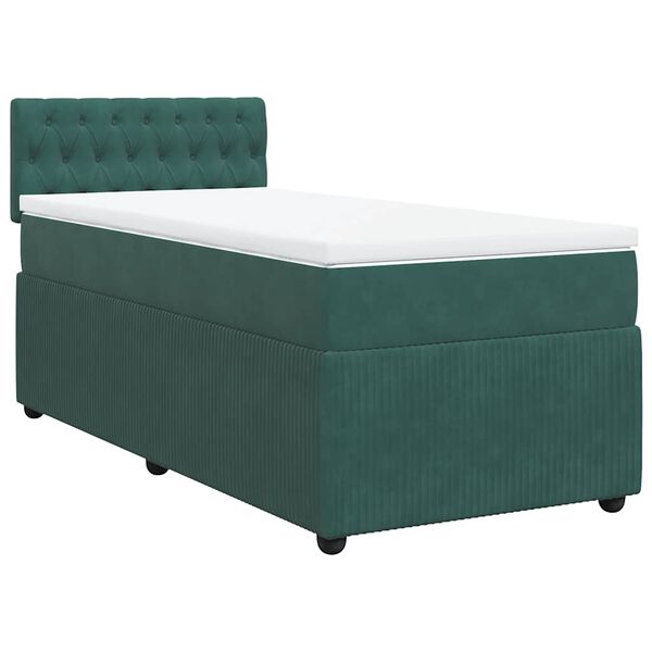 vidaXL Pat box spring cu saltea, verde închis, 90x190 cm, catifea