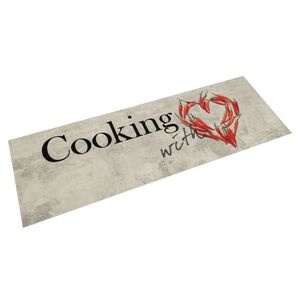 vidaXL Covor bucătărie lavabil, text Cooking/ardei, 45x150 cm, catifea