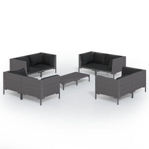 vidaXL Set mobilier de grădină cu perne, 9 piese, gri &icirc;nchis poliratan