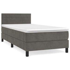vidaXL Pat box spring cu saltea, gri &icirc;nchis, 80x200 cm, catifea