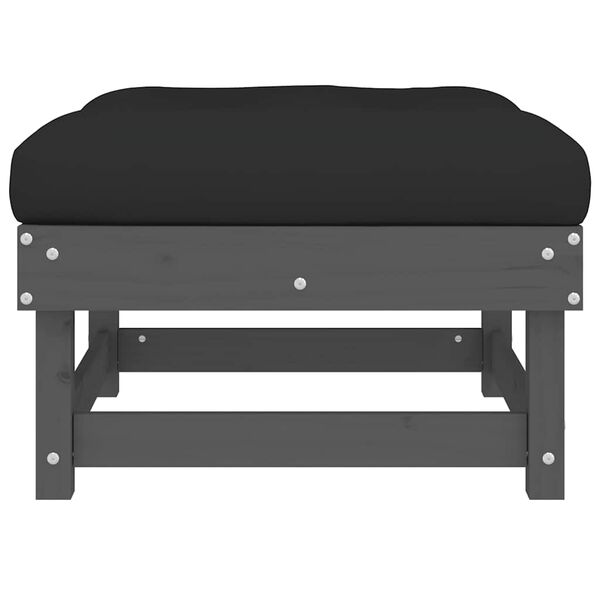 vidaXL Taburet de grădină cu pernă, gri, lemn masiv de pin