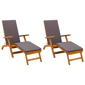 vidaXL Șezlong pliabil și culisant 2 buc. Lemn Solid de Acacia Gri