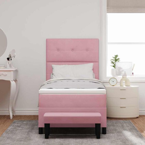 vidaXL Pat cu arcuri cu saltea cu headboard Roz 90 x 200 cm Catifea