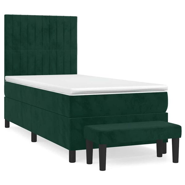 vidaXL Pat box spring cu saltea, verde &icirc;nchis, 100x200 cm, catifea