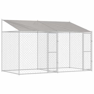vidaXL Cușcă pentru c&acirc;ini cu acoperiș Argintiu 400 x 200 x 256 cm