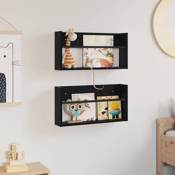 vidaXL Raft pentru reviste cu raft 2 pcs Stejar Negru 60 x 12 x 30 cm