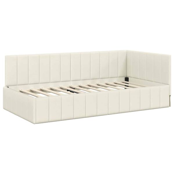 vidaXL Cadru de pat colțar cu headboard Crem 100 cm x 200 cm Catifea
