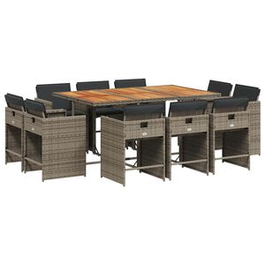 vidaXL Set mobilier de grădină cu perne, 11 piese, gri, poliratan