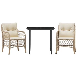 vidaXL Set bistro cu perne, 3 piese, bej, poliratan