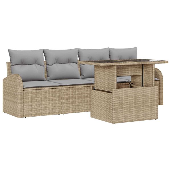 vidaXL Set de canapele pentru grădină cu pernă 5 pcs Bej Rattan poli