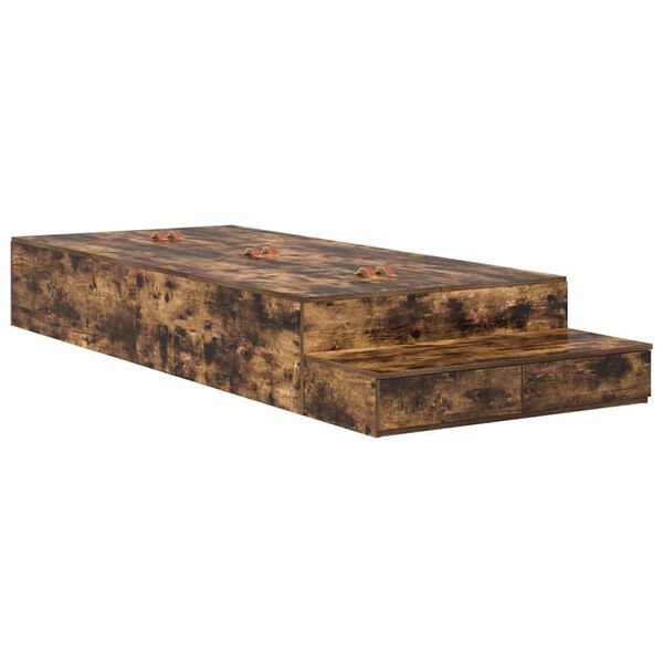 vidaXL Cadru de pat cu depozitare Stejar fumuriu 80 cm Lemn compozit